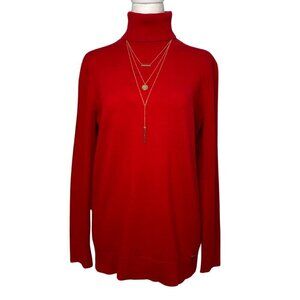 Tommy Hilfiger Women's Red Cotton Turtleneck with Four Button Cuffs, Size Large